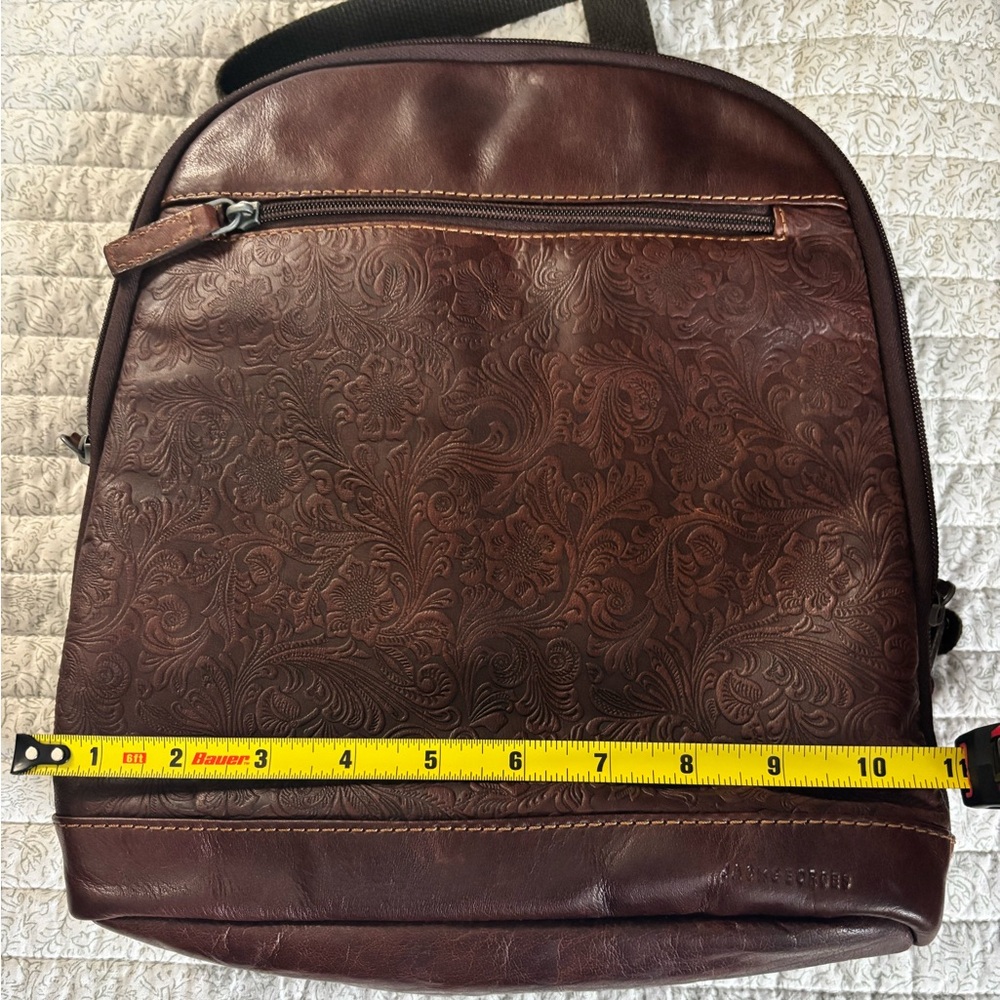 Embossed Brown Leather Backpack - image 4